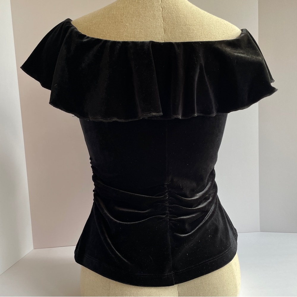David Meister Black Velvet Off-Shoulder Ruffle Top Saks/Neiman Marcus Cocktail 4 - Picture 3 of 6